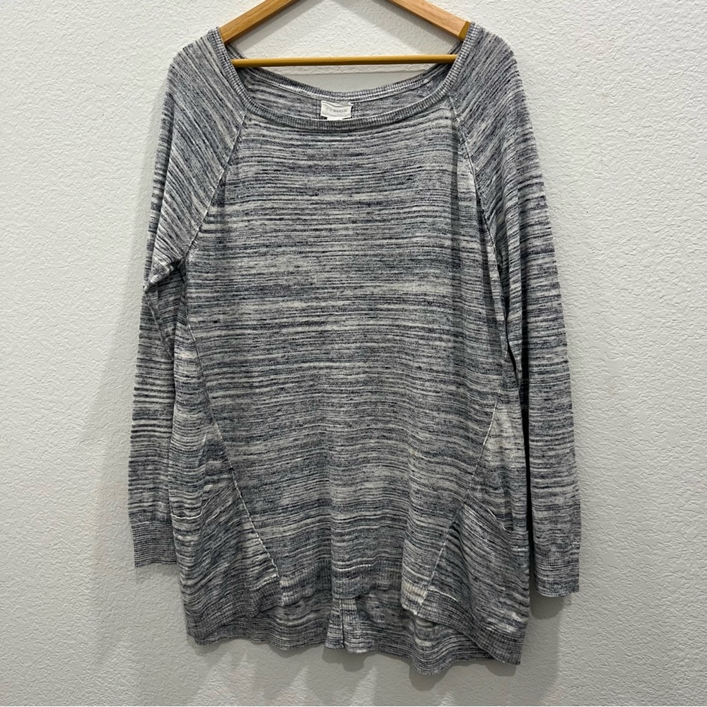 Caslon‎ Comfy Cozy Front Pocket Tunic Sweater XL Heather Grey Blue and White